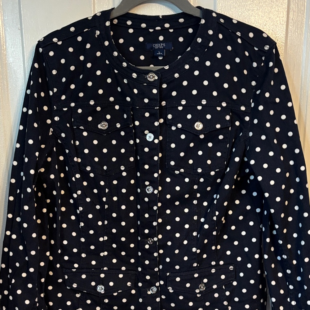 Chaps Women's Dark Blue Polka Dot Denim Jacket